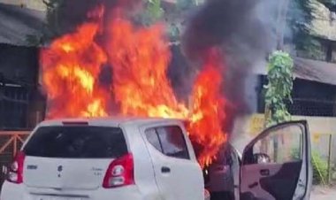 मुरादाबाद में पीली कोठी चौराहे पर चड्ढा कोठी के सामने कार में लगी आग : महिलाओं ने भागकर अपनी जान बचाई